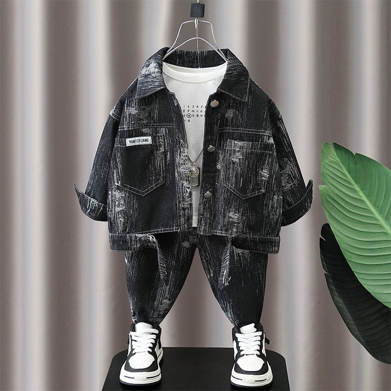 Boys denim suits autumn new children clothing handsome boys spring and autumn clothes Korean style two-piece suits trendy