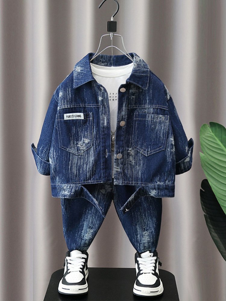 Boys denim suits autumn new children clothing handsome boys spring and autumn clothes Korean style two-piece suits trendy