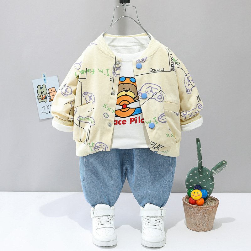 Autumn Baby Clothes 1-4 Year Old Toddler Boy Clothes Cardigan Jacket T-shirt Jeans Three-piece Set Boy Kids Clothing