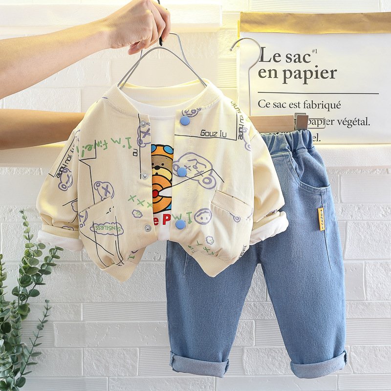 Autumn Baby Clothes 1-4 Year Old Toddler Boy Clothes Cardigan Jacket T-shirt Jeans Three-piece Set Boy Kids Clothing