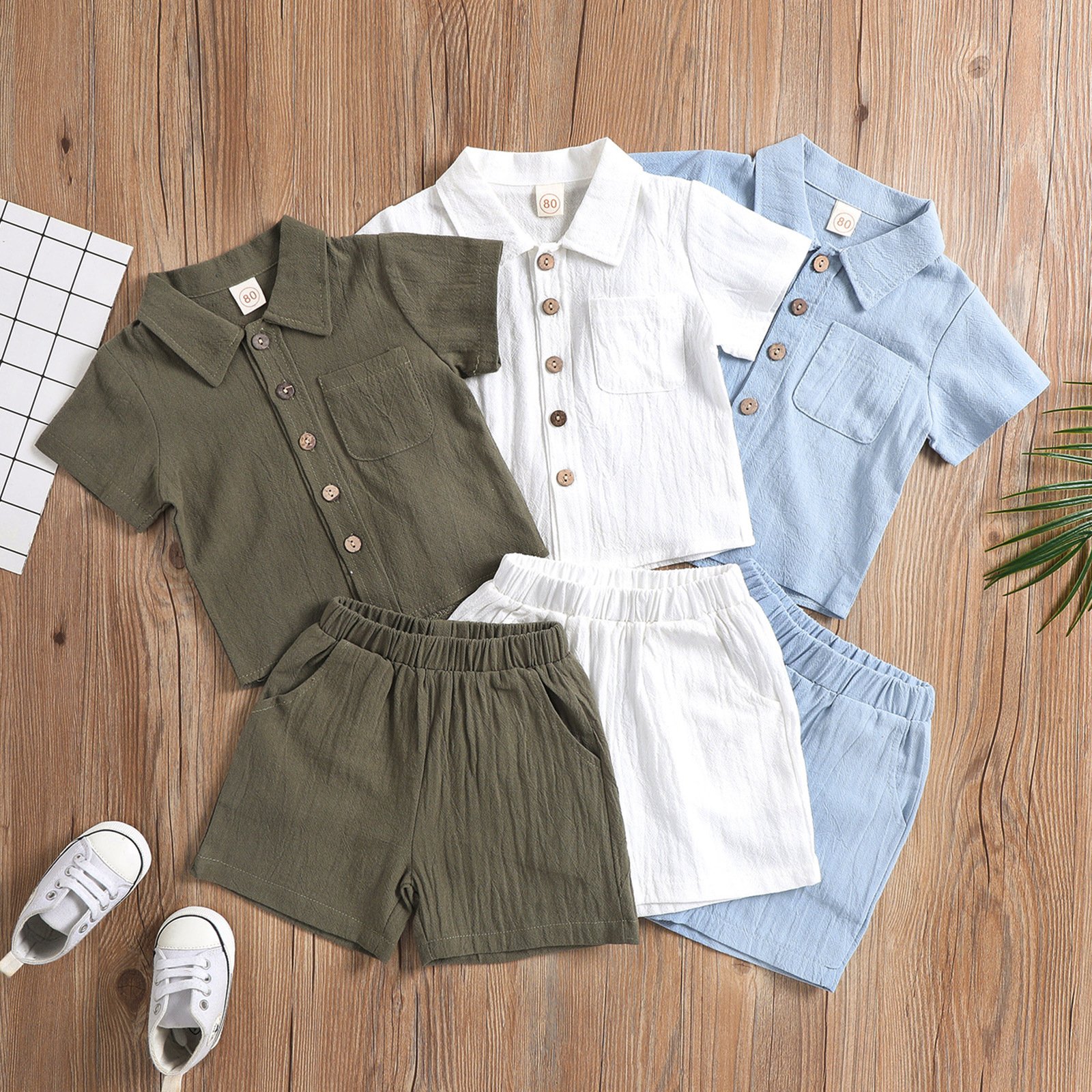 Summer Toddler Baby boy clothes set Children Shorts Shirt Jogger Designer Comforter Linen Clothing girls outfit solid color Sets