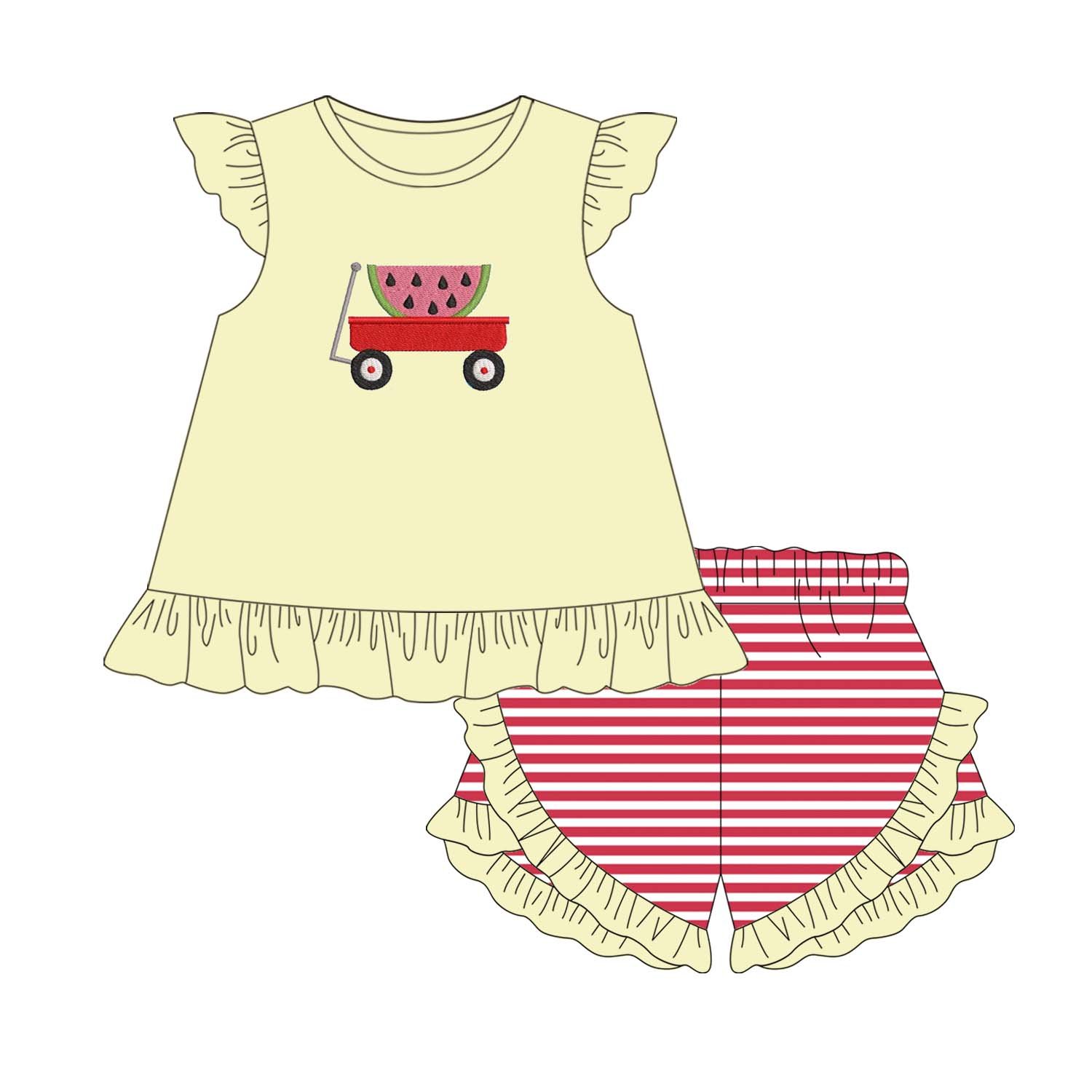 Newest Designs Children Wears Clothes customized wholesale boy set watermelon embroidery baby boys clothing sets