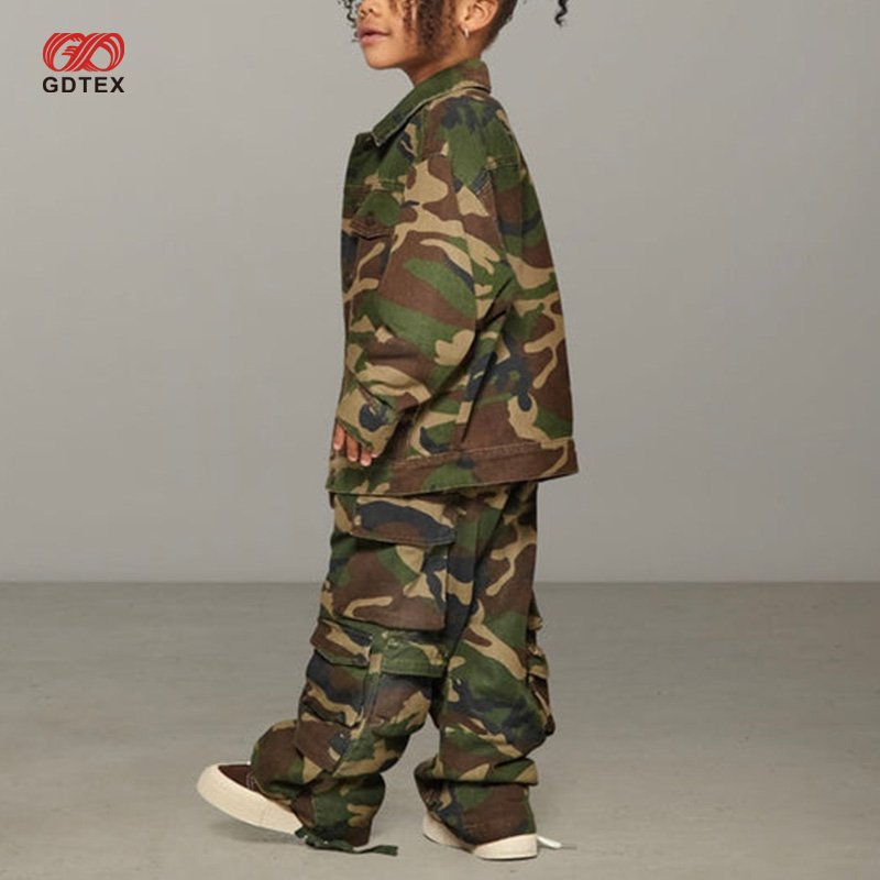 GDTEX Custom Professional OEM ODM Kid Streetwear Supplier Custom Oversized Camouflage Jacket and Pants Kid Boy Clothing Set