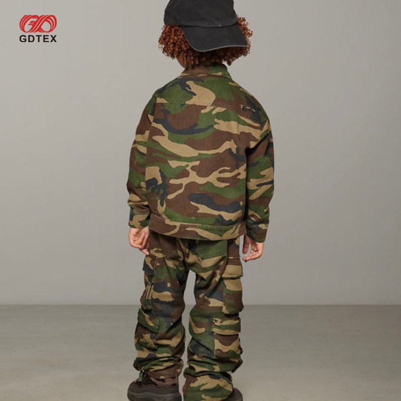 GDTEX Custom Professional OEM ODM Kid Streetwear Supplier Custom Oversized Camouflage Jacket and Pants Kid Boy Clothing Set