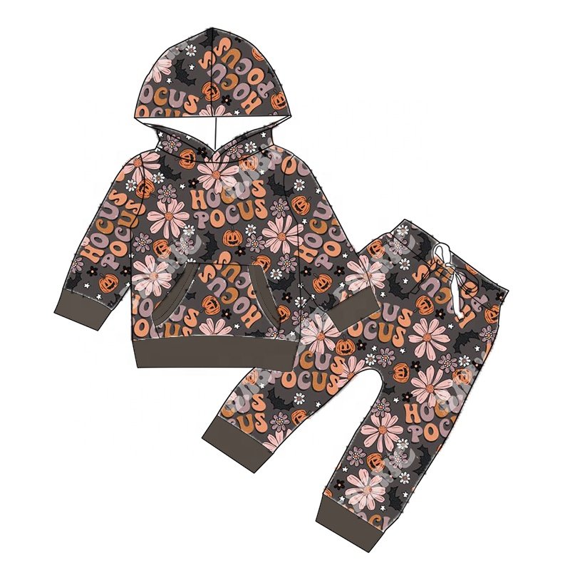 Hot selling children's Christmas Halloween bamboo fiber long sleeved hoodie baby jogging set Boys clothing set home clothing