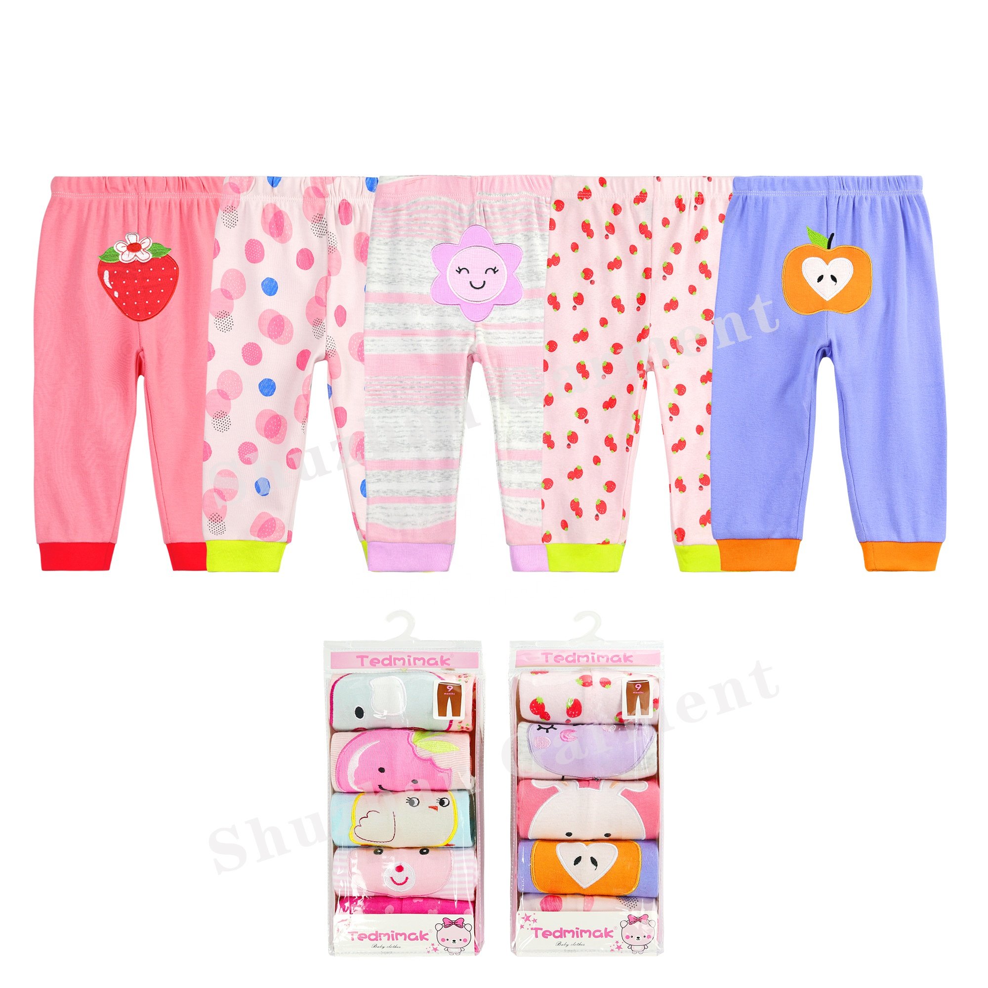 The factory outlet cute lovely baby jogger pants with embroidery and printing infant&toddler clothing