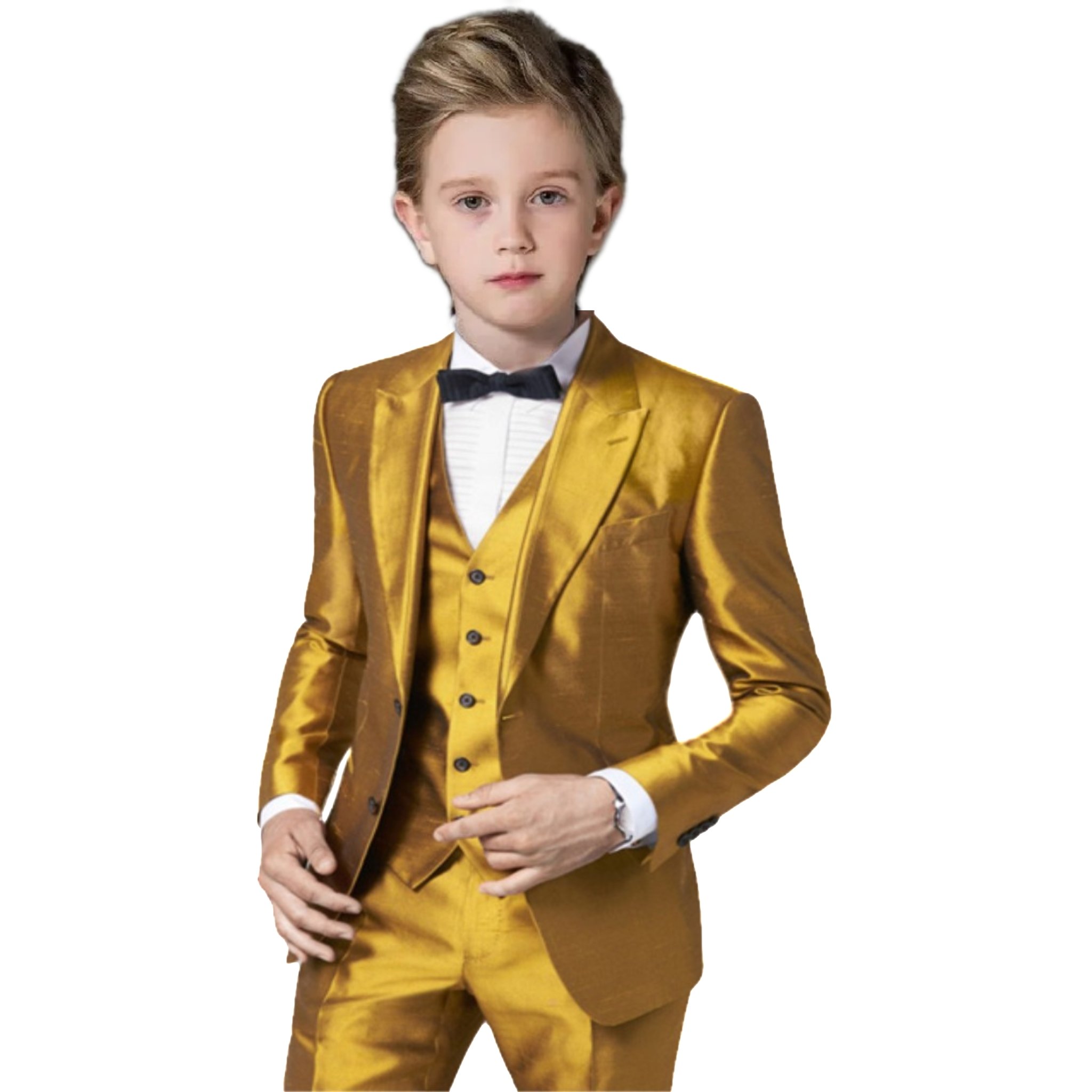 Boy Suits Gold Men's Gown Boys Formal Suits Custom Made Coat+Pant 2 Pieces Wedding Banquet Party Kids Tuxedo Wholesale