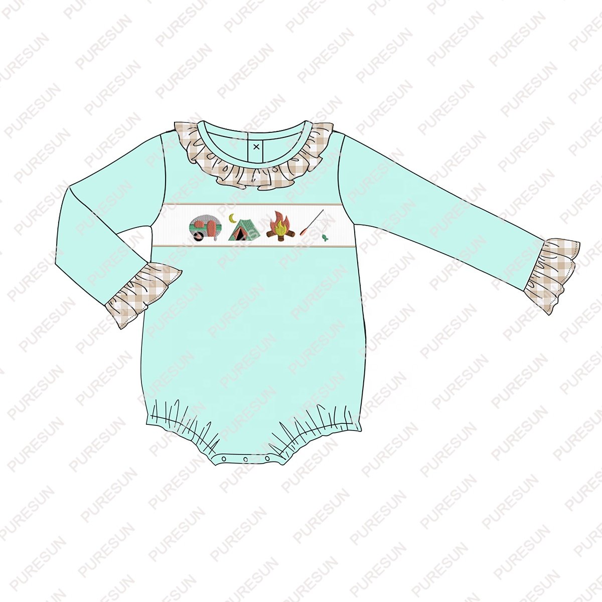 Puresun factory wholesale french knot custom designs smocked children clothes fall camping embroidery boy boutique clothing sets
