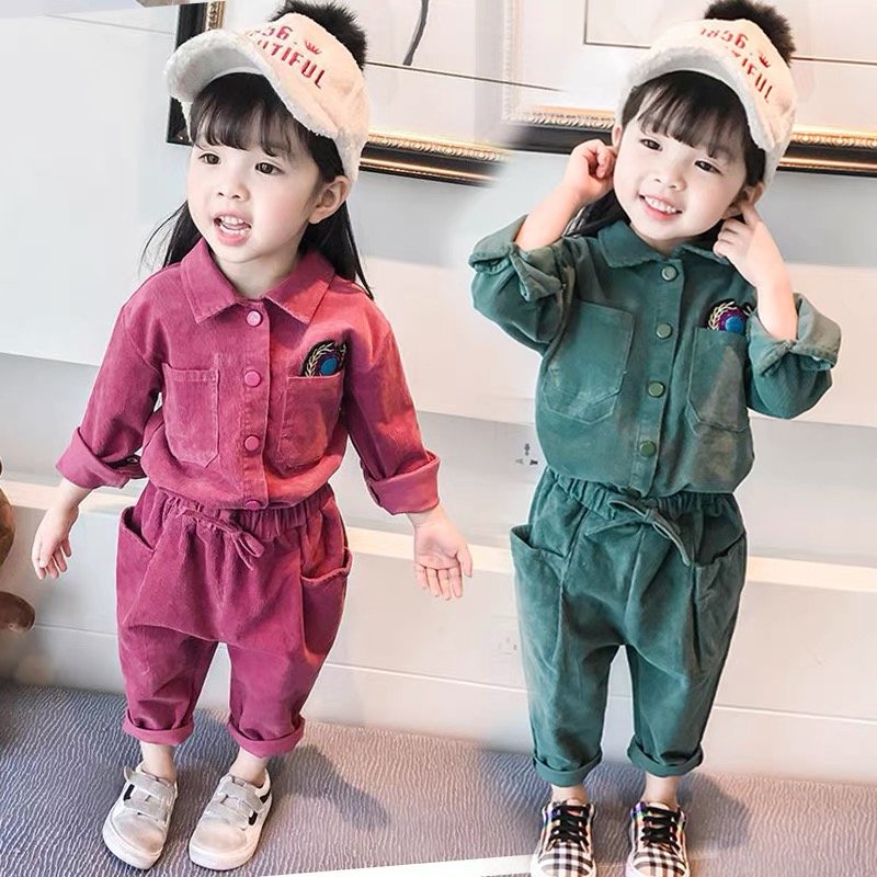 Autumn Winter Boy Kids Clothing Casual Corduroy Lapel Concealed Buttons Cardigan Jacket Pants Two-piece Children Clothes 2024