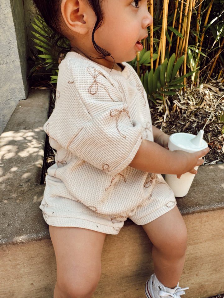 Waffle Printed Kids Unisex Short Sleeve Pullover Drawstring Shorts Summer Cozy Baby Wear Sets