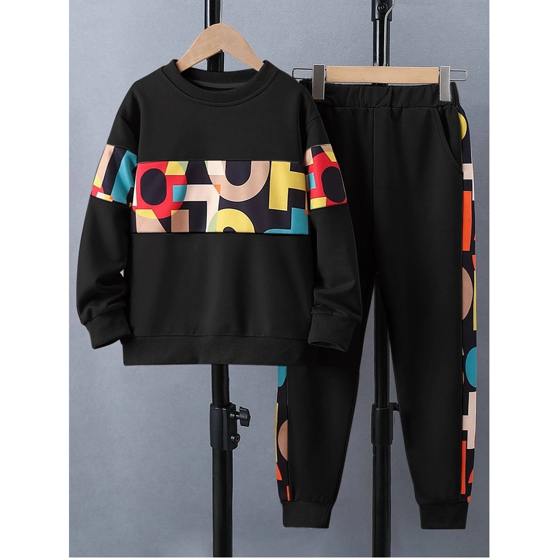 Alphabet printed Color Block Designer Boys clothing set Kids Tracksuit set Children Sweat shirt and Jogger Sweat suit set