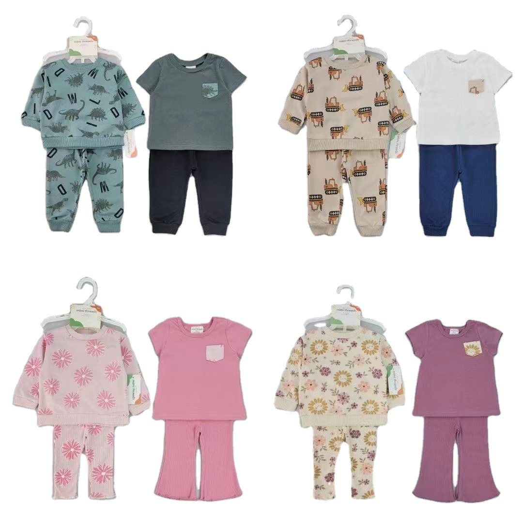Wholesale Cheap price new born baby clothes Cute Long Sleeves And Pants Sets Baby Four Piece Set Newborn Cotton Soft Set 0-24m