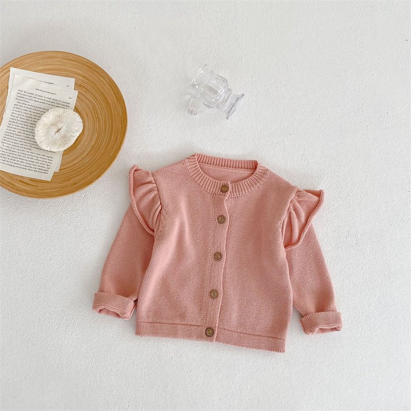 Factory Winter Hand Crochet Ruffle Collar Cardigan Sweater Thickened Sweater Coat for Baby Girls Clothing