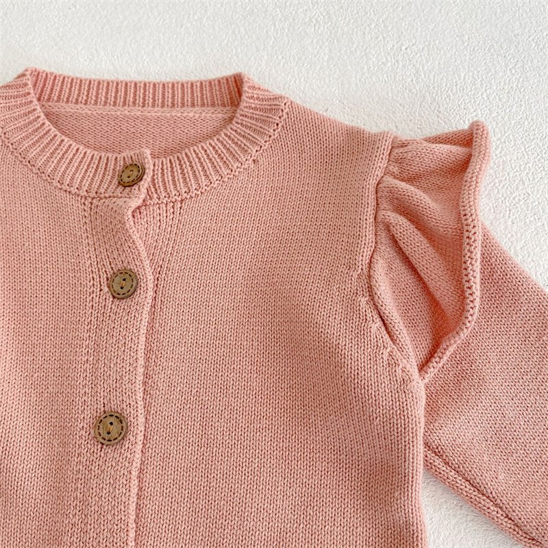 Factory Winter Hand Crochet Ruffle Collar Cardigan Sweater Thickened Sweater Coat for Baby Girls Clothing