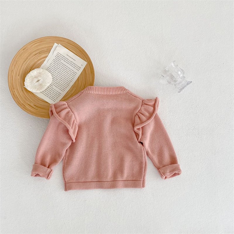 Factory Winter Hand Crochet Ruffle Collar Cardigan Sweater Thickened Sweater Coat for Baby Girls Clothing
