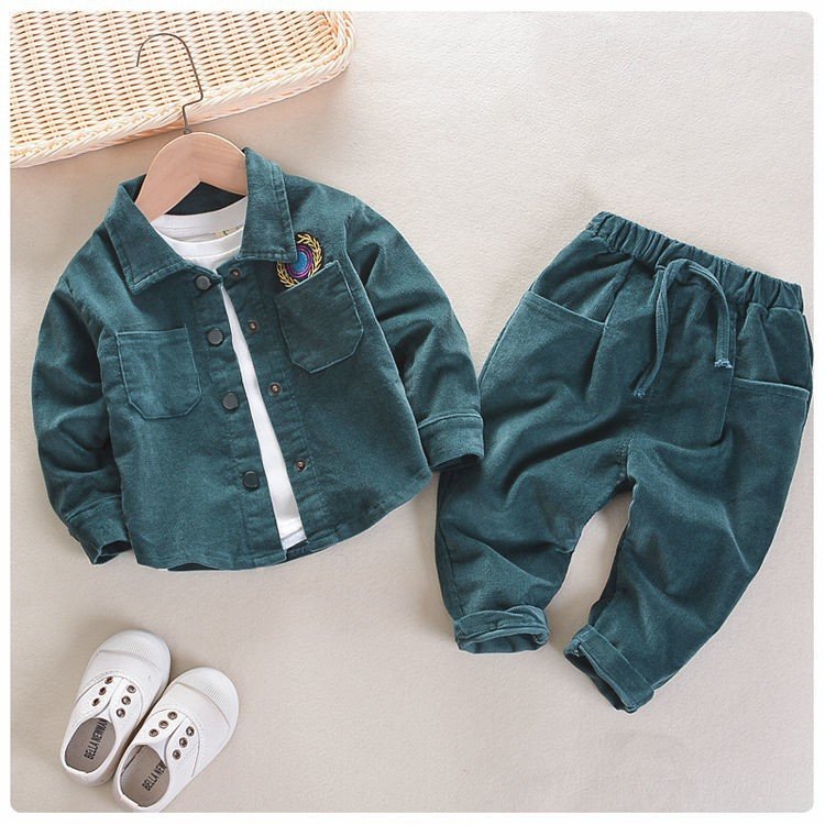 High Quality Soft Touch Kids Tracksuit Fashion Boys Girls Spring baby set Clothing Cheap Corduroy shirt 2 Piece