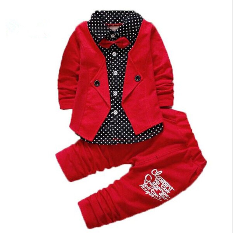 Winter Kids Baby Boys Gentleman tie Shirt Tops+Long Pants Formal Party Boy Clothing Sets