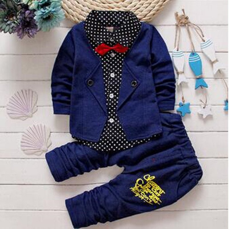 Winter Kids Baby Boys Gentleman tie Shirt Tops+Long Pants Formal Party Boy Clothing Sets