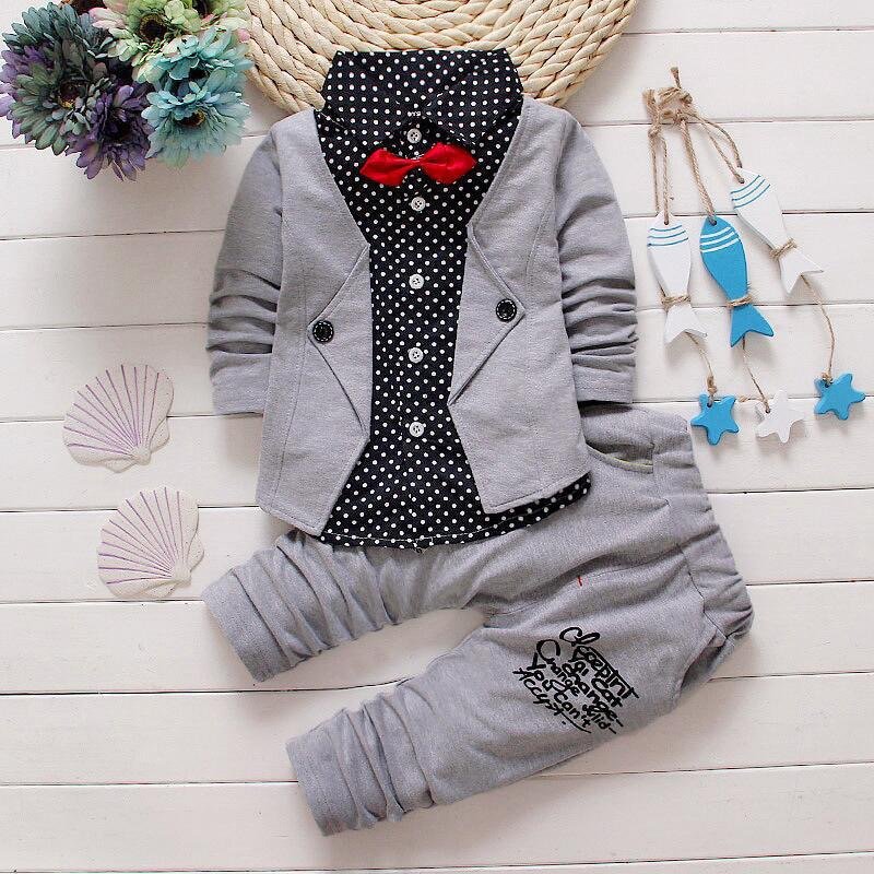 Winter Kids Baby Boys Gentleman tie Shirt Tops+Long Pants Formal Party Boy Clothing Sets