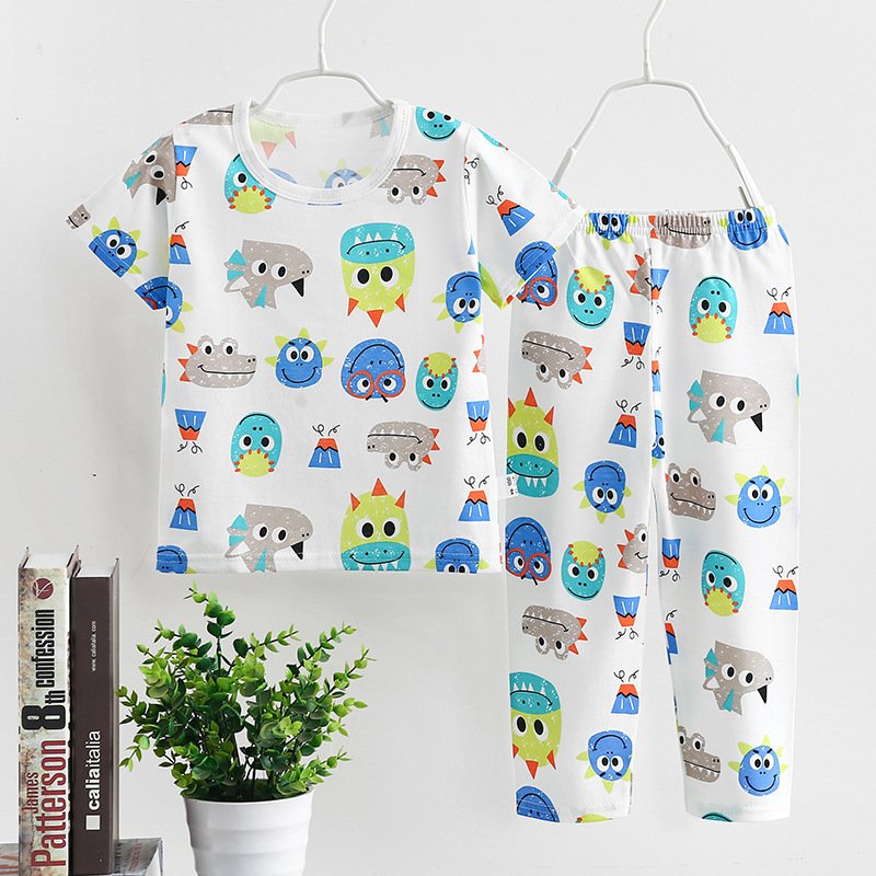 Fashion Summer Short Sleeve T-shirt clothing Long Pants Sets Pajamas Boys Girls Kids Suit