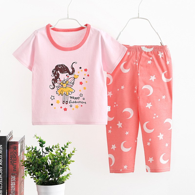 Fashion Summer Short Sleeve T-shirt clothing Long Pants Sets Pajamas Boys Girls Kids Suit