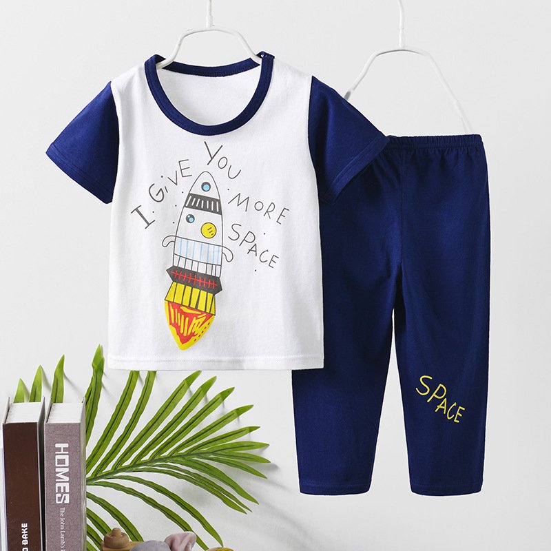 Fashion Summer Short Sleeve T-shirt clothing Long Pants Sets Pajamas Boys Girls Kids Suit