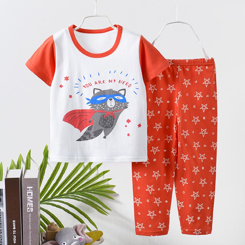 Fashion Summer Short Sleeve T-shirt clothing Long Pants Sets Pajamas Boys Girls Kids Suit