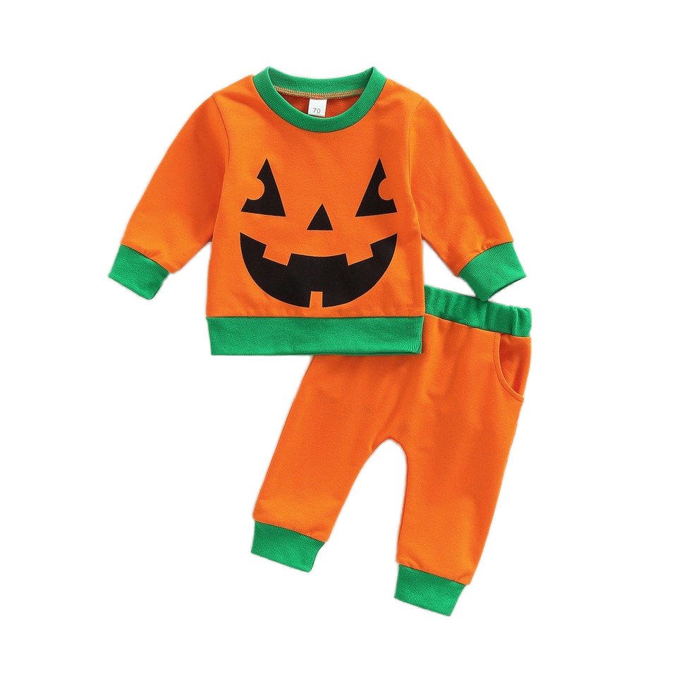 Halloween children clothing autumn boys girl clothing set pumpkin print long-sleeved sweatshirt two-piece suit homewear
