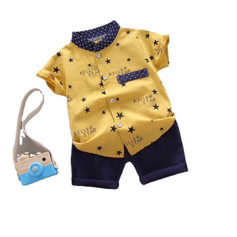 Baby summer clothes children's little star short-sleeved suit cotton shirt two-piece set