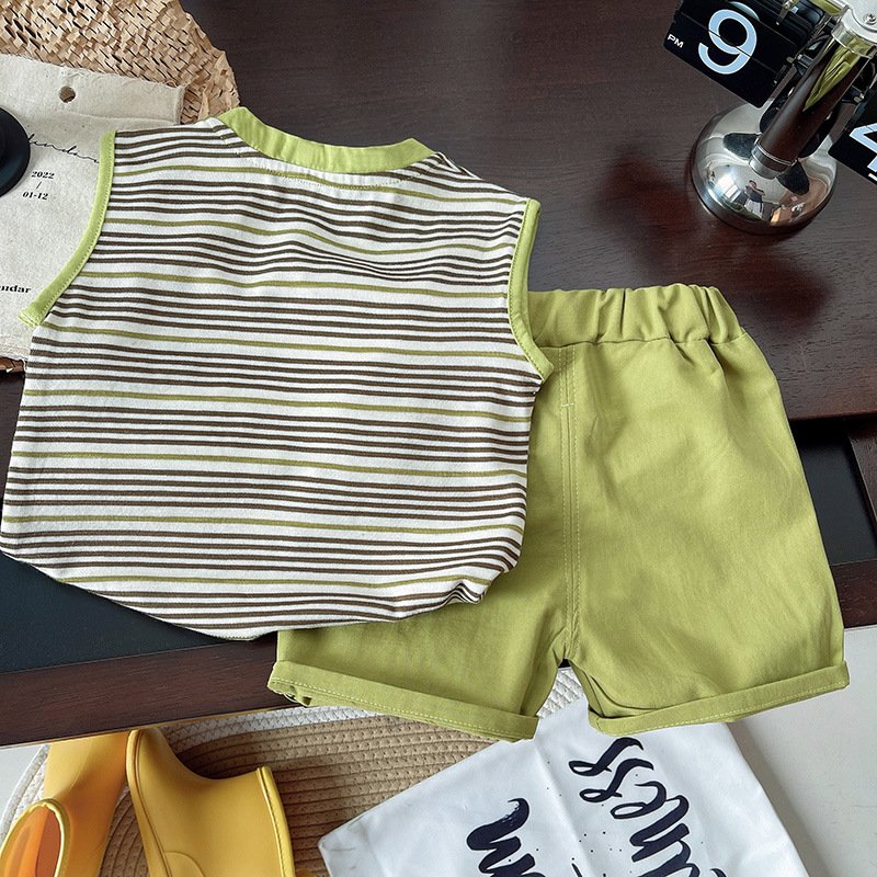 Korean Popular Summer Kids 2pcs Suits Striped Vest+Shorts Casual Baby Boys Clothing Sets