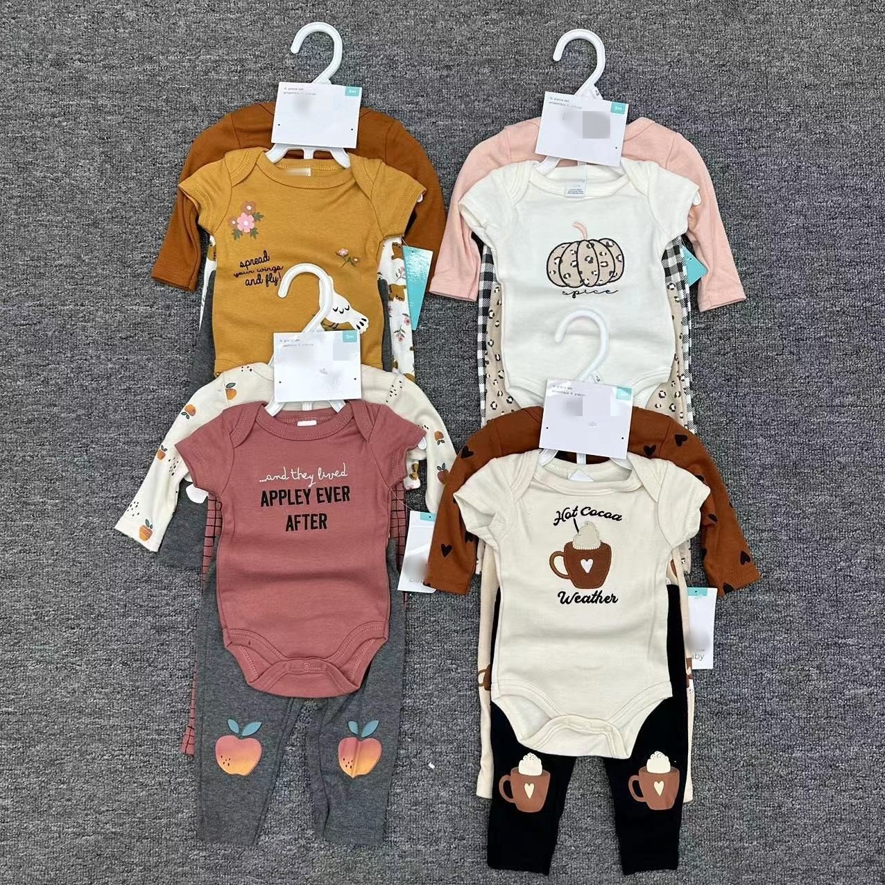 Newborn Baby 100% Cotton Baby Romper Set Kids Long Sleeve And Short Sleeve 4 In 1 Set