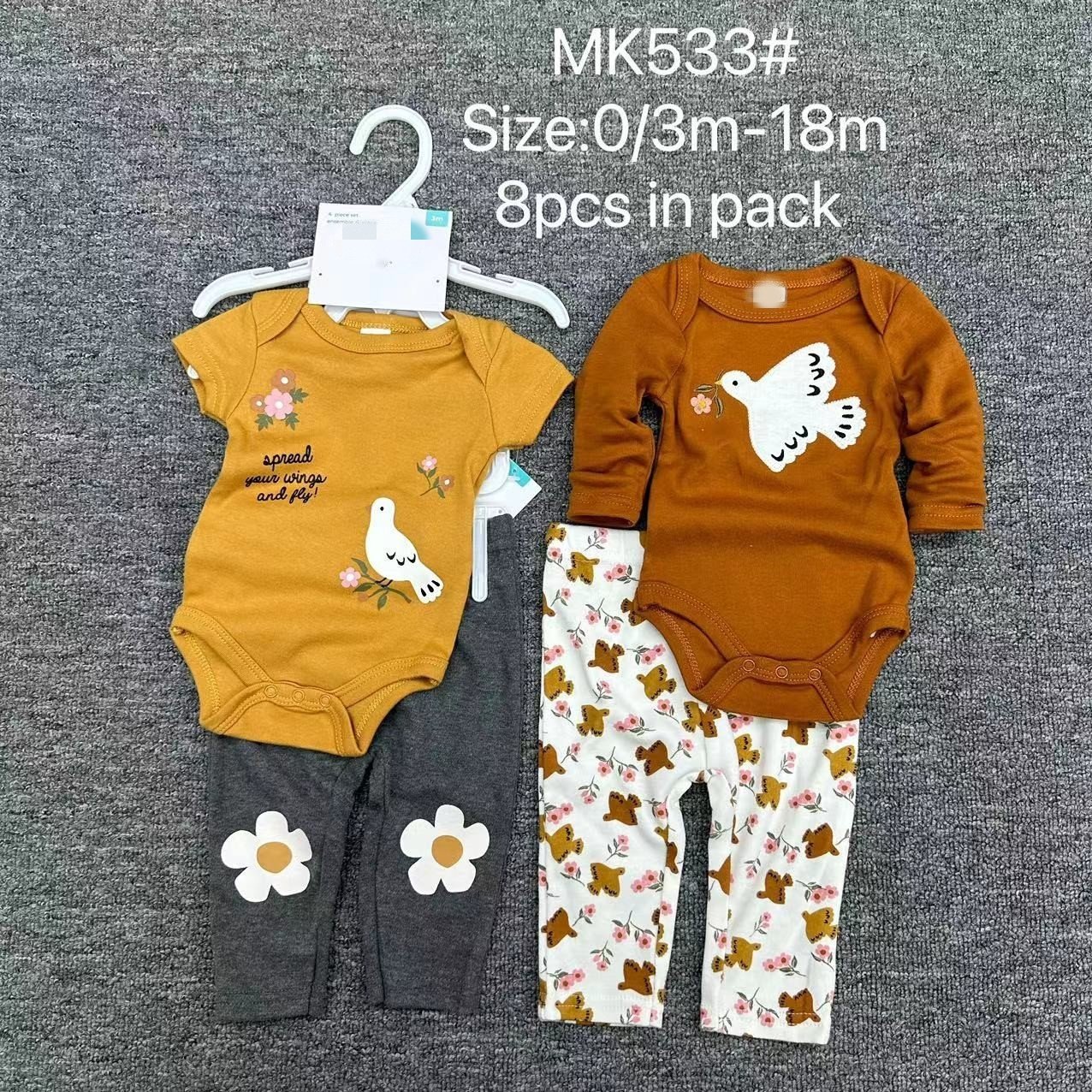 Newborn Baby 100% Cotton Baby Romper Set Kids Long Sleeve And Short Sleeve 4 In 1 Set