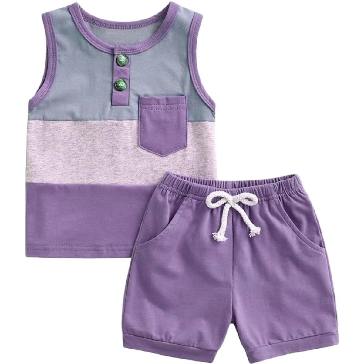 Wholesale Boy Cute Color Block Clothing Set Summer 2pcs Shirt Clothing Set