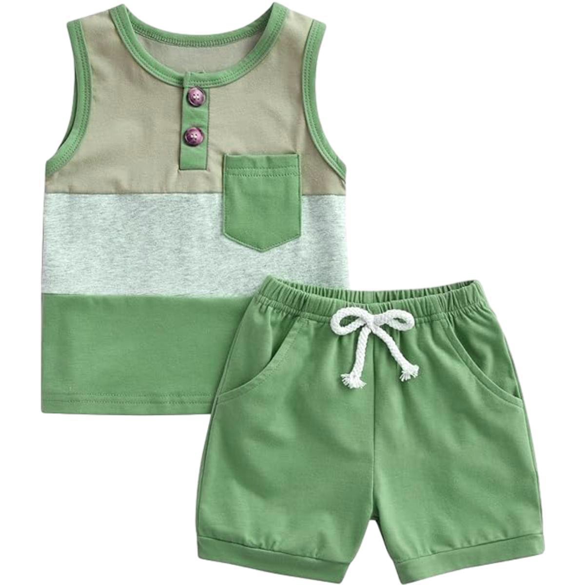 Wholesale Boy Cute Color Block Clothing Set Summer 2pcs Shirt Clothing Set