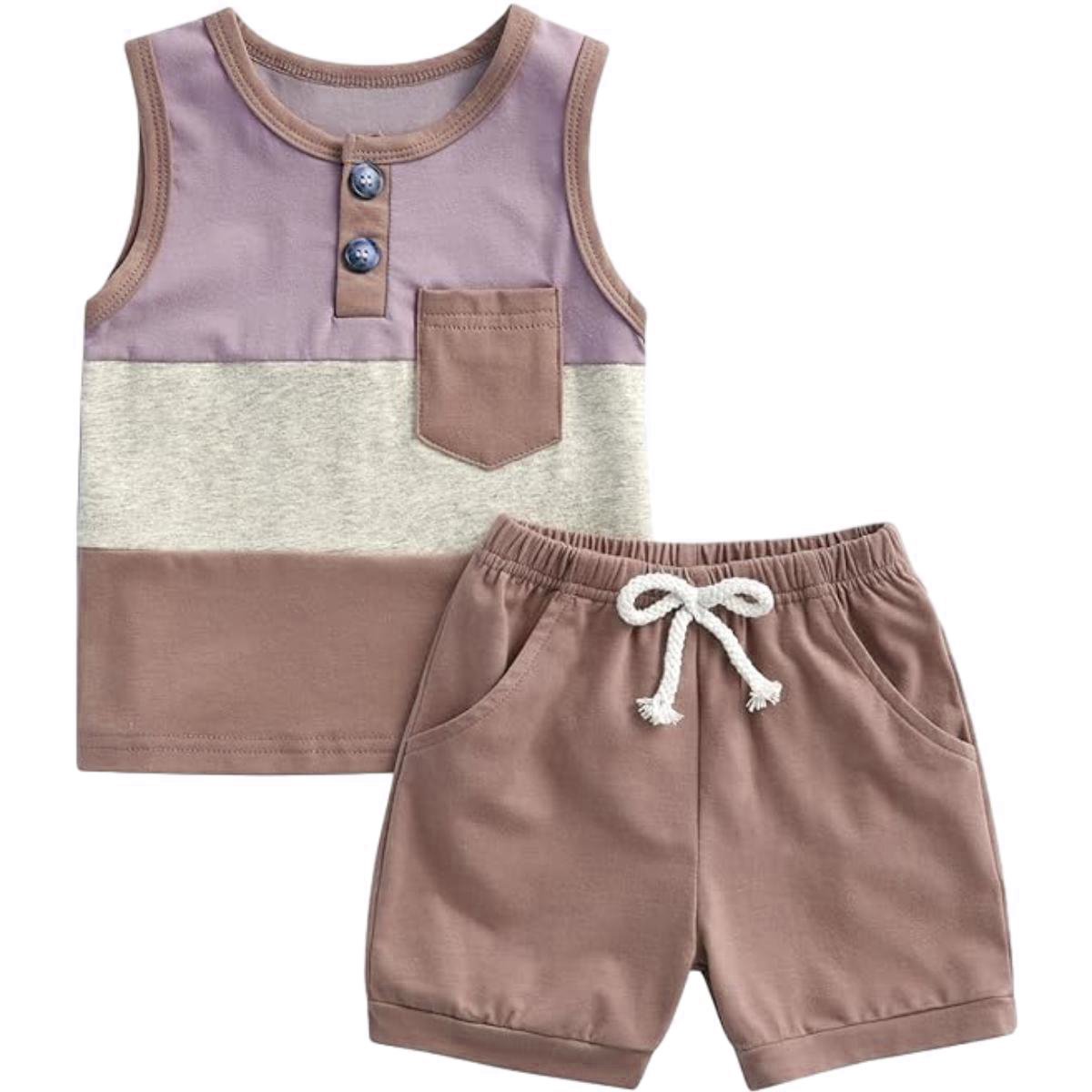 Wholesale Boy Cute Color Block Clothing Set Summer 2pcs Shirt Clothing Set