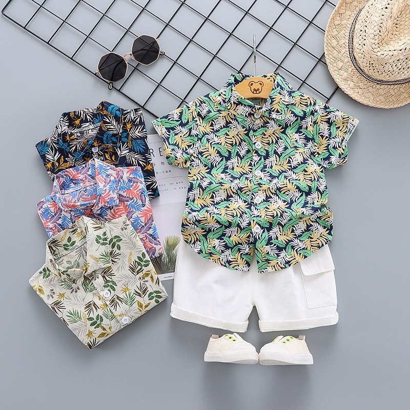 Kids Wear Wholesale Children Clothes Leaf Print Baby Tracksuit Shorts Set Kid Sweat Suit Toddler Boys Clothing Sets