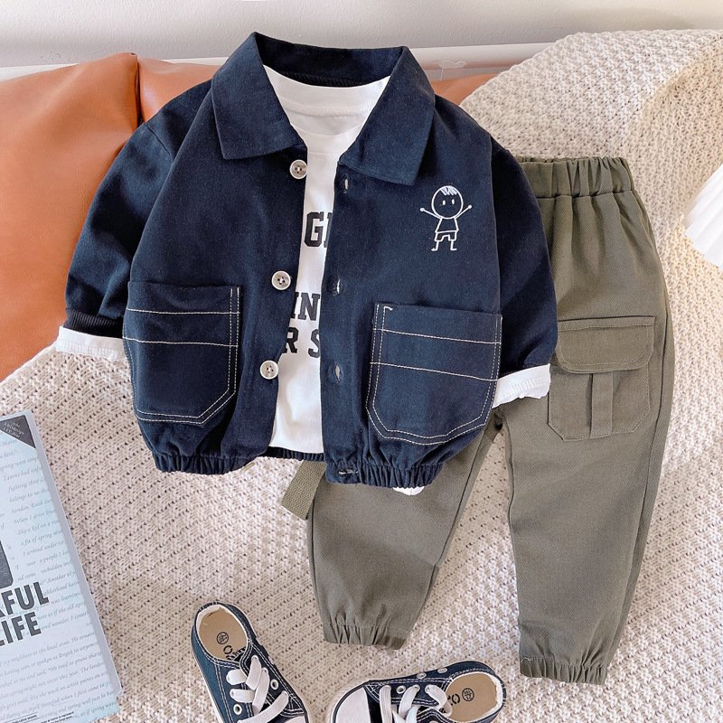 Kids Clothes Boys Pocket Baby Clothes Boys 3Pcs Single Breasted Toddler Boys Clothing Sets