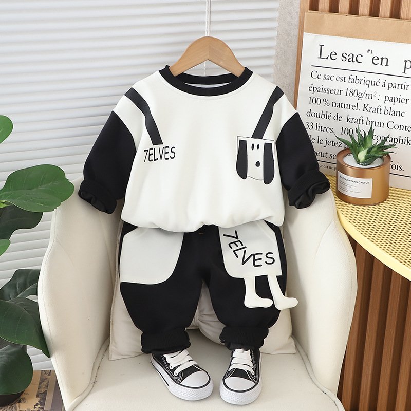 Spring and Autumn 2024 high-quality fashion cotton crew-neck long-sleeved shirt and children's pants two children's suits