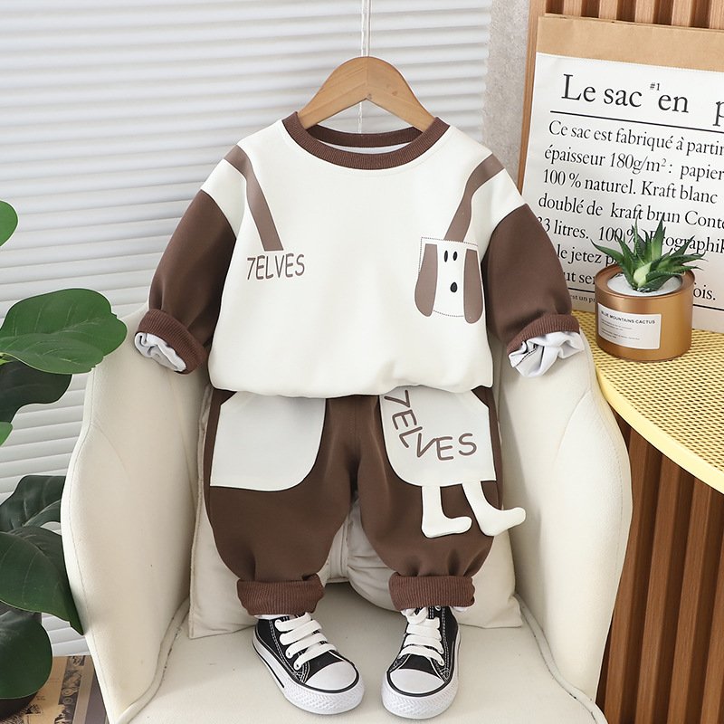 Spring and Autumn 2024 high-quality fashion cotton crew-neck long-sleeved shirt and children's pants two children's suits