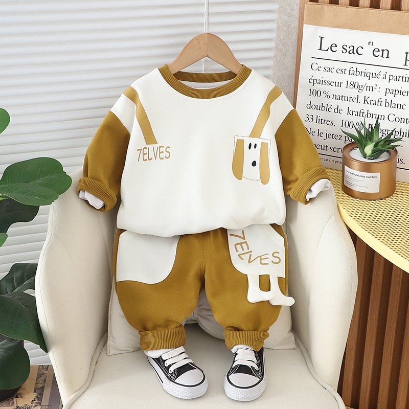 Spring and Autumn 2024 high-quality fashion cotton crew-neck long-sleeved shirt and children's pants two children's suits