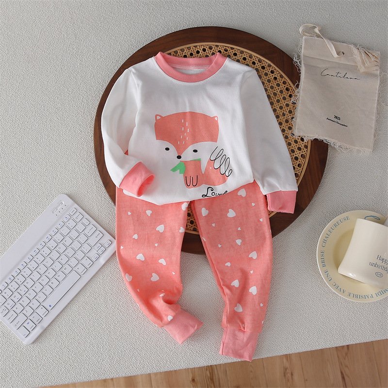 Wholesale Long Sleeves Kids Pajamas Suit Cotton Clothes Sets 2 pieces Set Tops Long Pants Boys Girls Clothing Sleepwear