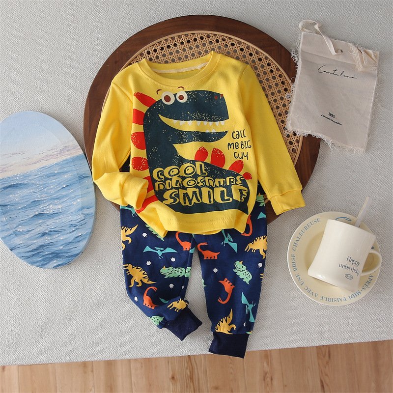 Wholesale Long Sleeves Kids Pajamas Suit Cotton Clothes Sets 2 pieces Set Tops Long Pants Boys Girls Clothing Sleepwear