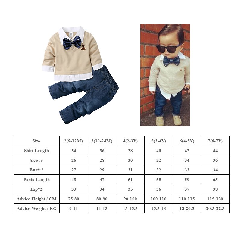 Children's clothing Sets with long sleeves Autumn Costume Gentleman T-shirt + Jeans wholesale children's boutique clothing set