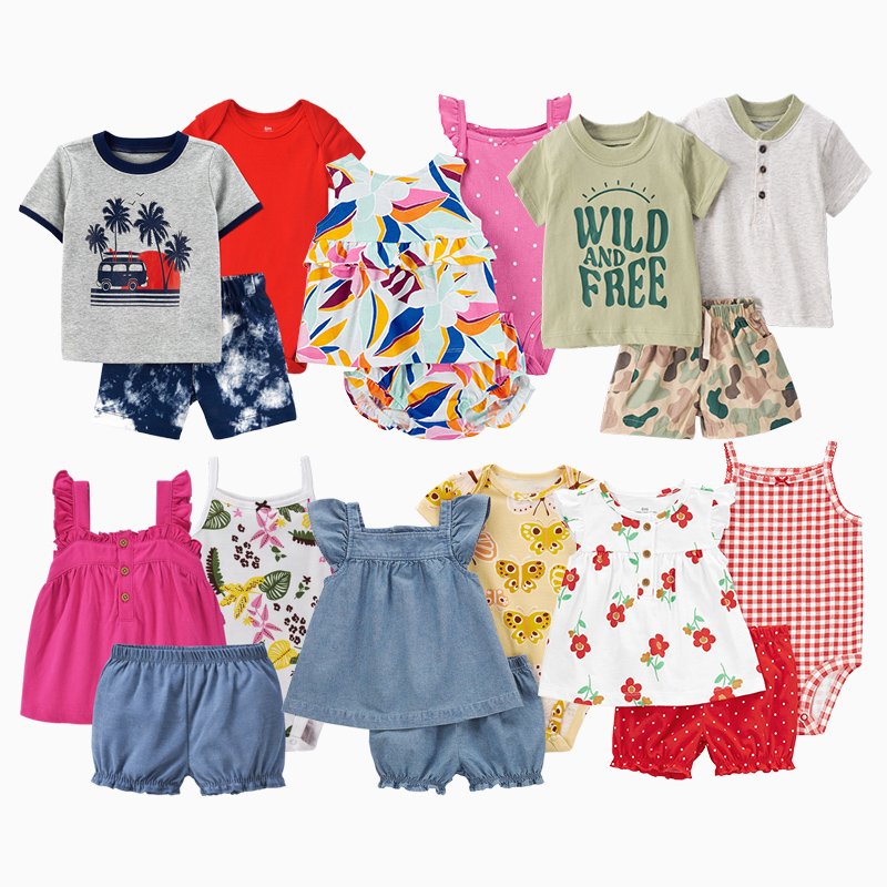 Factory Wholesale Baby Clothes Summer Baby 3-Piece Little Shorts Set Cotton Baby Clothing Sets