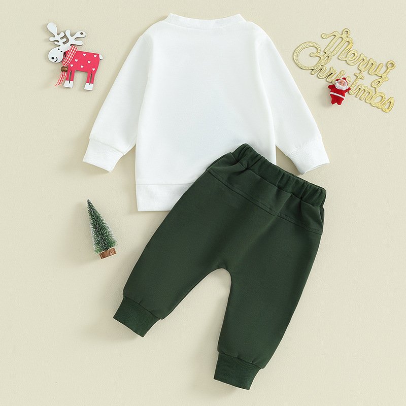 Wholesale Children's casual suit Christmas tree print long-sleeved sweatshirt sports pants two-piece suit boys kids clothing set