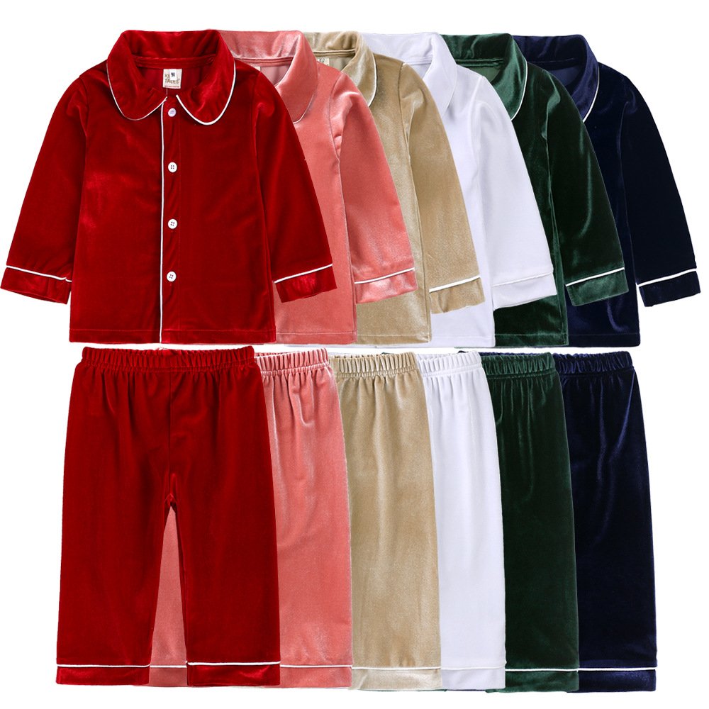Autumn Winter Toddler Kids Christmas Girls Boys Family Matching New Year Velvet Red Sleepwear Homewear Baby Pajama Sets