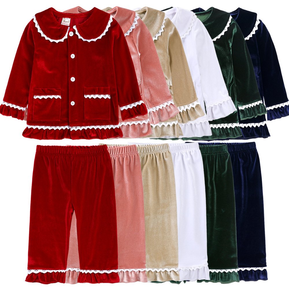 Autumn Winter Toddler Kids Christmas Girls Boys Family Matching New Year Velvet Red Sleepwear Homewear Baby Pajama Sets