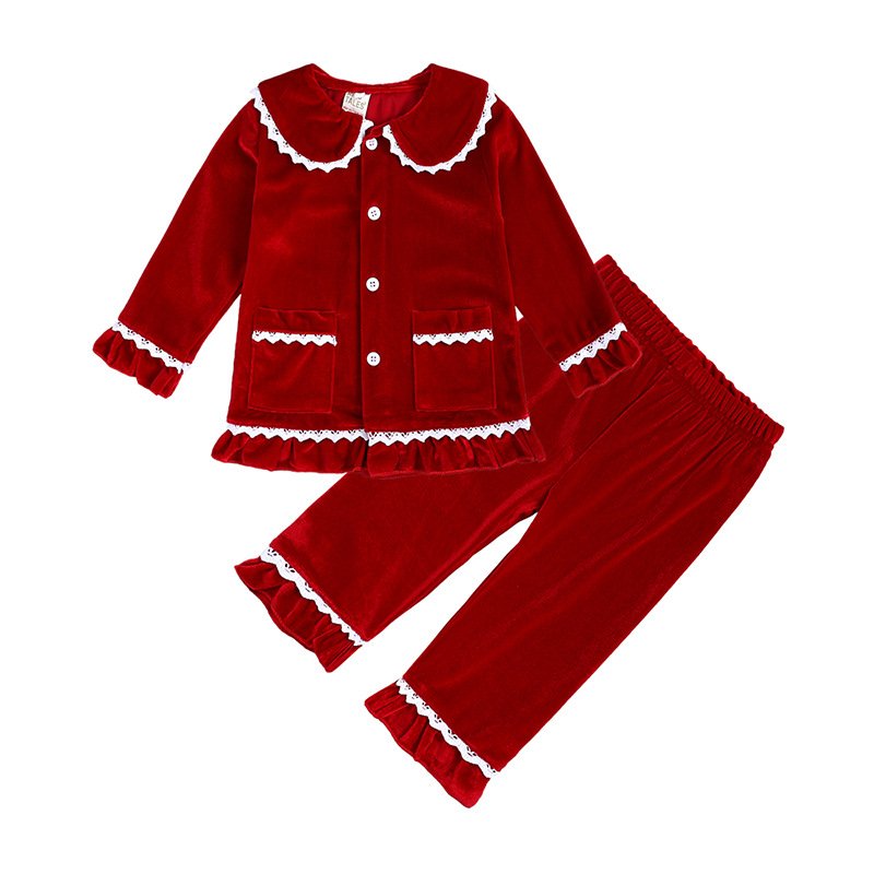 Autumn Winter Toddler Kids Christmas Girls Boys Family Matching New Year Velvet Red Sleepwear Homewear Baby Pajama Sets