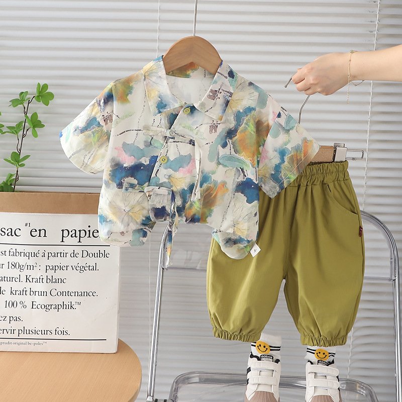 Fashion Chinese Style Gentleman Boys suit Children's Casual top pans Set baby Boys Clothing Sets