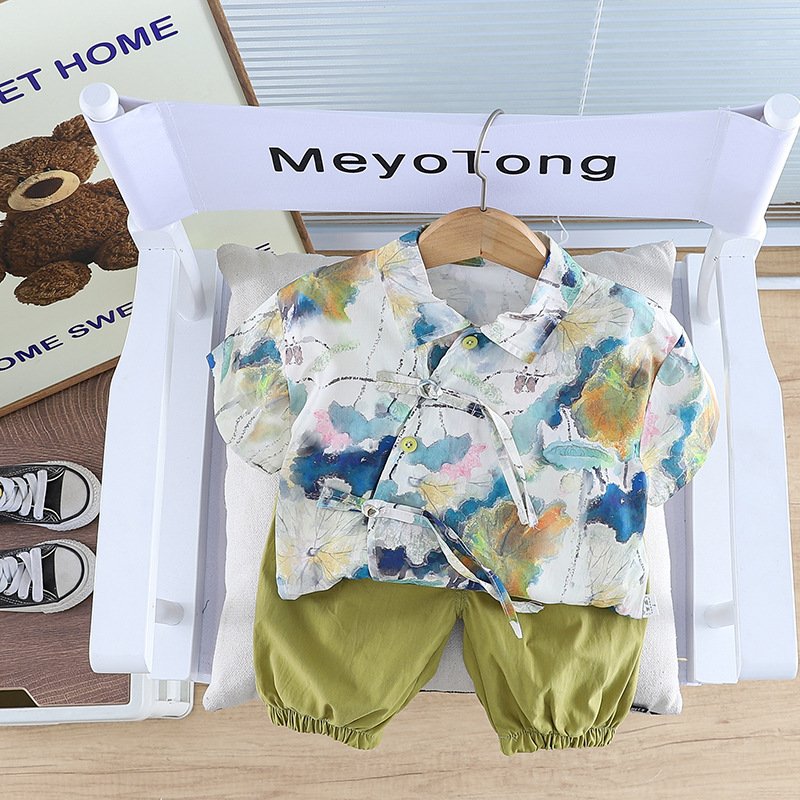 Fashion Chinese Style Gentleman Boys suit Children's Casual top pans Set baby Boys Clothing Sets